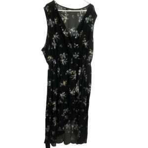 Chelsea Studio Black Floral Print Surplice Neckline High-Low Dress Size 4X